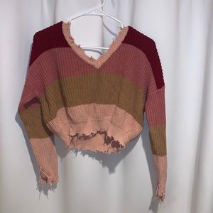 Forever 21 Size M knitted shirt sweater ripped detail Vneck multi color crop top
